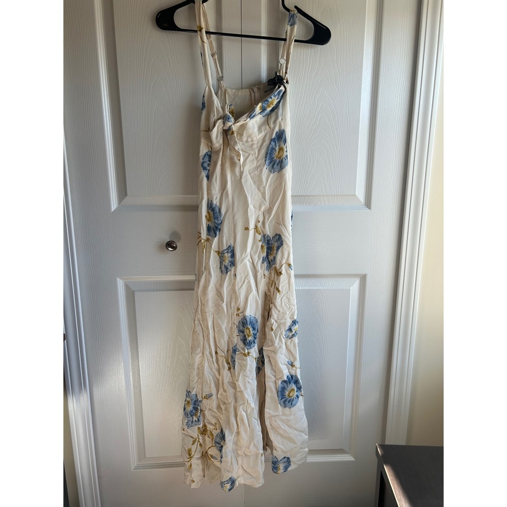 Reformation Cream Blue Floral Tie Front Midi Dress Size 0 Strap Repair Needed